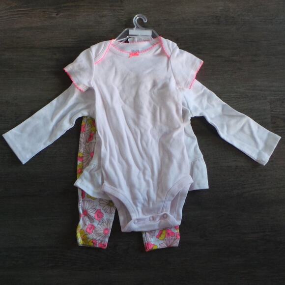 Carter's 3 Piece Outfit Floral Top and Pant Set Pink 6M NWT Pink Yellow Cheerful - Picture 2 of 5